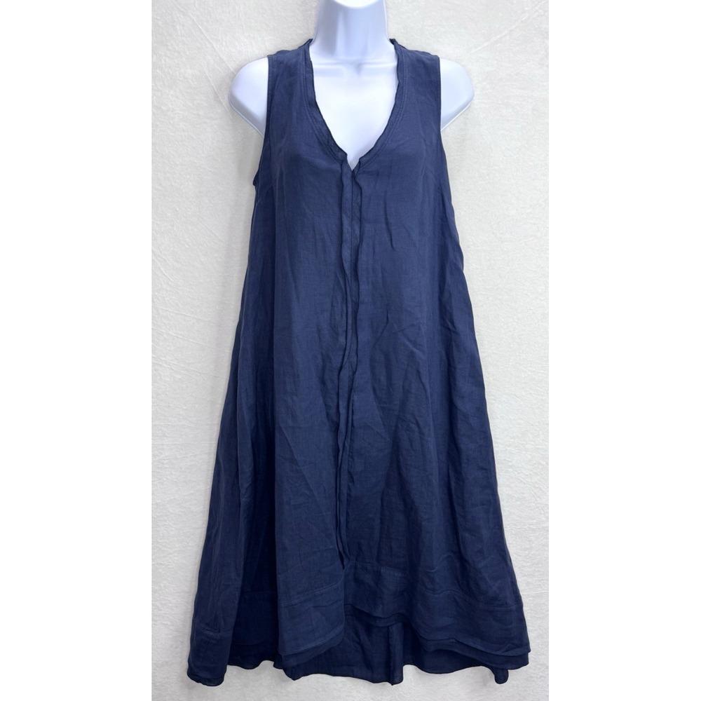 ROSSO35 Women's Navy Blue Linen A Line Dress Size 40 EU Small US